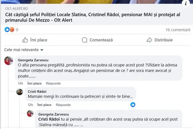 Foto Şeful Poliţiei Locale Slatina, ieşire suburbană la adresa unei pensionare din Slatina: „Mamaie mergi în continuare la petreceri și simte-te bine...“