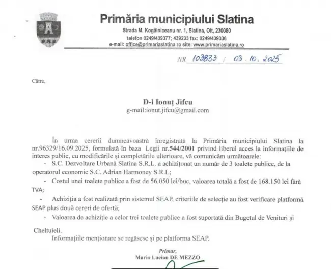 Foto Cât au costat WC-urile lui De Mezzo. Legătura cu Alin Suciu, omul din spatele achiziţionării celei mai scumpe toalete publice din Slatina