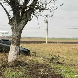 Foto Accident pe DN 54, la Comanca. Un şofer a intrat într-un pom de pe marginea drumului