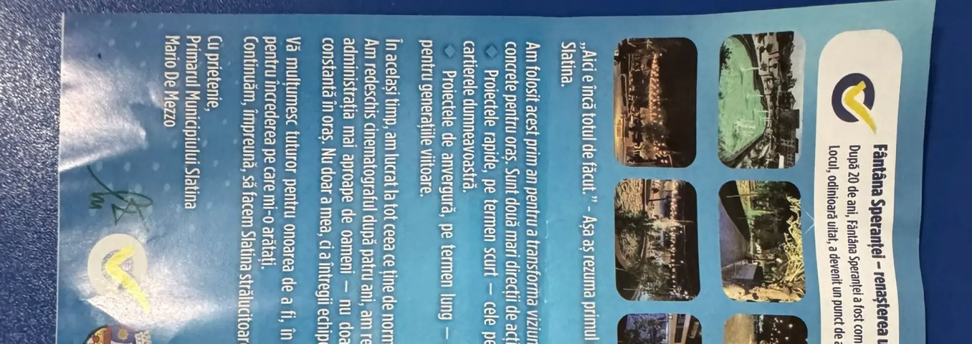 Foto „Realizările” lui De Mezzo, promovate prin 37.000 de pliante plătite din bani publici şi tipărite de o firmă cu un singur angajat