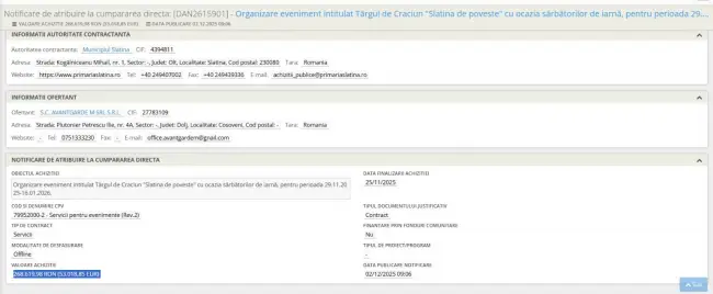 Foto Târgul de Crăciun din Slatina, dat de Mario De Mezzo unui coleg de partid. Taxe de 3.000 de euro pentru comercianţi și licitații ascunse