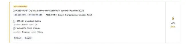 Foto Revelionul la Slatina, explozie de prețuri sub Mario De Mezzo: Costuri de trei ori mai mari față de 2022. Adio licitații publice!