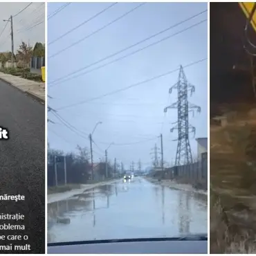Foto Strada Agricultorului, cu asfaltarea căreia s-a lăudat De Mezzo, inundată la prima ploaie mai serioasă (VIDEO)