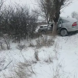 Foto Accident la Găneasa. Un şofer a intrat într-un copac de pe marginea drumului