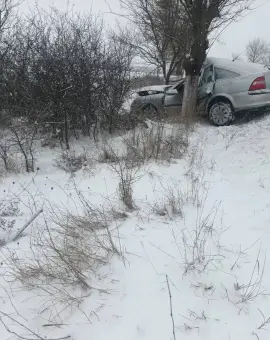 Foto Accident la Găneasa. Un şofer a intrat într-un copac de pe marginea drumului
