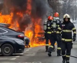 Foto Femeie arsă de vie într-un Smart electric. Soţul a ieşit din maşina în flăcări