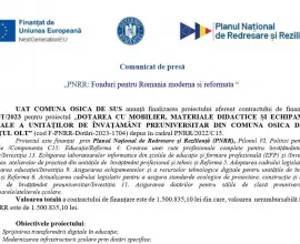 Foto Comunicat de presă finalizare Proiect „DOTAREA CU MOBILIER, MATERIALE DIDACTICE ȘI ECHIPAMENTE DIGITALE A UNITĂȚILOR DE ÎNVĂȚĂMÂNT PREUNIVERSITAR DIN COMUNA OSICA DE SUS, JUDEȚUL OLT” 