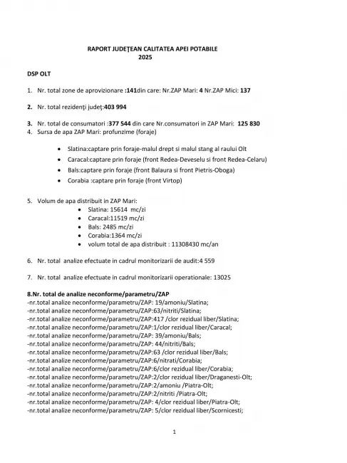 Foto Slatina sub asediul amoniului și nitriților: Apa „potabilă” promisă de Mario De Mezzo, o bombă cu ceas în raportul DSP Olt