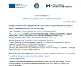 Foto Comunicat de presă finalizare Proiect „DOTAREA CU ECHIPAMENTE, MOBILIER SI MATERIALE EDUCAŢIONALE A ŞCOLII PROFESIONALE SPECIALE BALŞ ŞI A CENTRULUI PENTRU EDUCAŢIE INCLUZIVĂ  BALŞ“