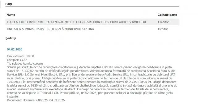 Foto Tribunalul Olt obligă Primăria Slatina la plată. Primarul De Mezzo caută vinovați pentru propriile decizii