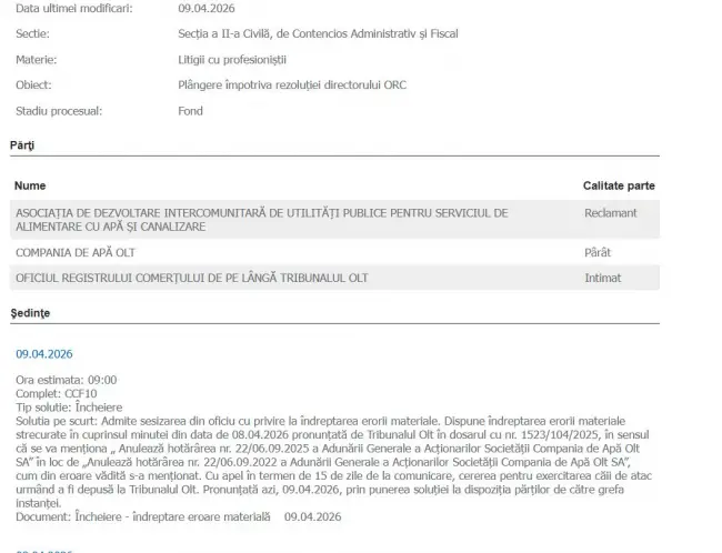 Foto Lovitură în instanță pentru „gașca” primarului De Mezzo: Tribunalul Olt anulează prelungirea ilegală a mandatelor de la Compania de Apă
