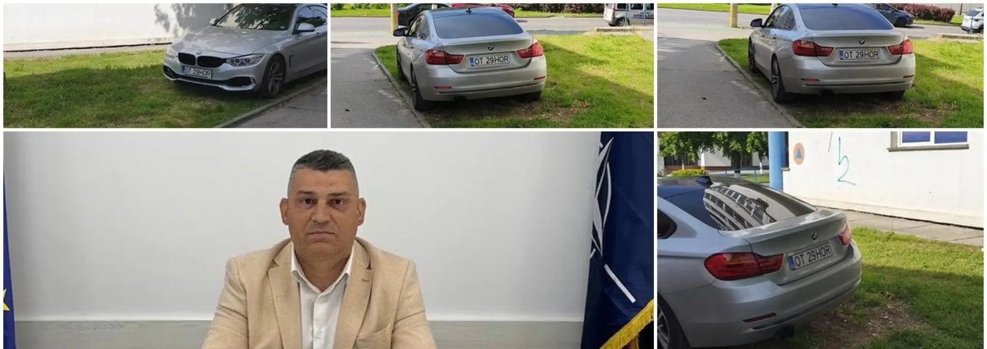 Foto Tupeu de liberal: Cătălin Nedelcu și-a parcat bolidul de lux direct pe spațiul verde, la sediul PNL Slatina (FOTO)