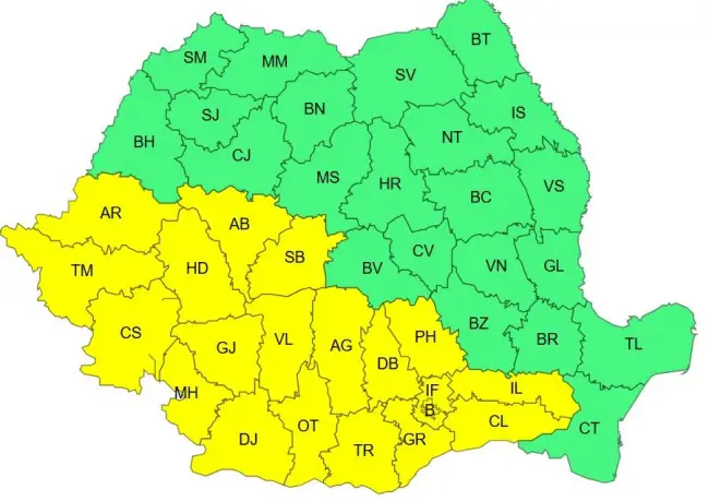 Foto Cod Galben de vijelii, grindină și ploi torențiale în Olt. Sunt vizate cantități mari de apă