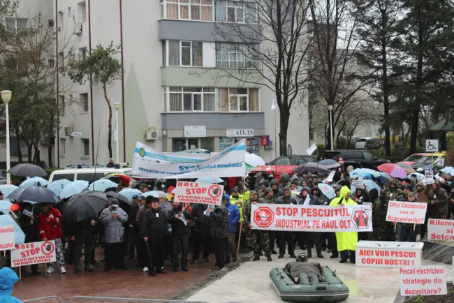 Foto FOTO&VIDEO. Opriţi jaful de pe râul Olt! Pescarii au protestat împotriva braconajului şi pescuitului comercial