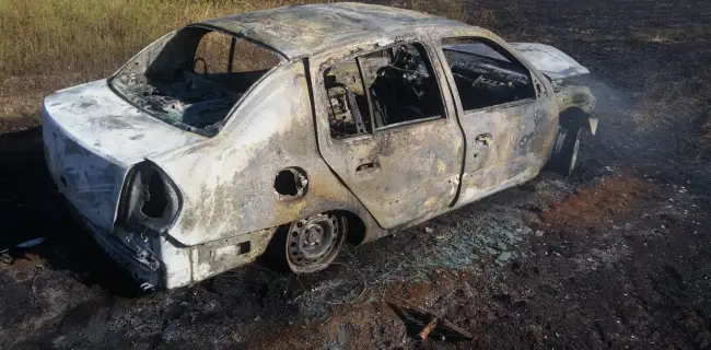 Foto FOTO&VIDEO. Bărbat rănit într-un incendiu de vegetație uscată, la Corabia. Focul i-a distrus autoturismul