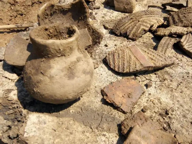 Foto FOTO. Ceramică pictată de Vădastra, descoperită în urma unor săpături arheologice în vatra străveche a Slatinei