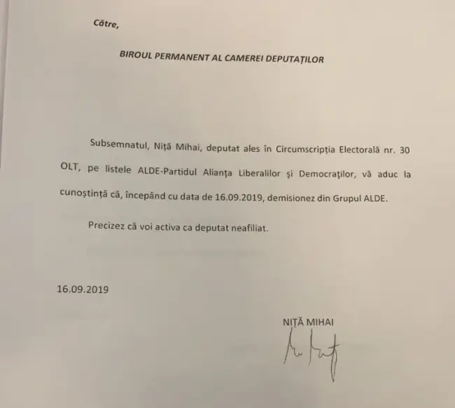 Foto Niţă şi-a dat demisia din grupul ALDE de la Camera Deputaţilor