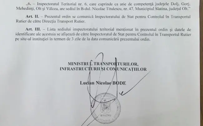 Foto DOCUMENT. Ministrul Transporturilor a emis un ordin prin care sediul ISCTR nu se mai mută la Craiova, la o zi după ce Gazeta Nouă a semnalat acest lucru