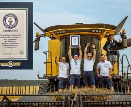 Foto VIDEO: Record mondial acreditat de Guiness World Records, în România: O combină a recoltat cea mai mare cantitate de grâu în opt ore