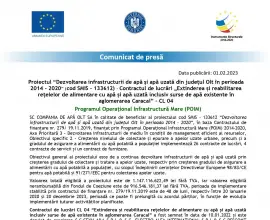 Foto Comunicat de presă - „Extinderea și reabilitarea reţelelor de alimentare cu apă și apă uzată inclusiv surse de apă existente în aglomerarea Caracal” – CL 04