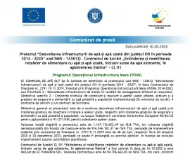 Foto Comunicat de presă - Contractul de lucrări „Extinderea și reabilitarea reţelelor de alimentare cu apă și apă uzată, inclusiv surse de apă existente, în aglomerarea Slatina” – CL 01
