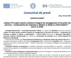 Foto Comunicat de presă - Sistem ITS suport pentru sistemul integrat de management al locurilor de parcare – componenta de colectare a datelor și afișare a informațiilor