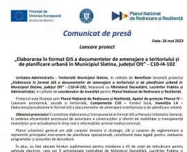 Foto Comunicat de presă - Elaborarea în format GIS a documentelor de amenajare a teritoriului și de planificare urbană în Municipiul Slatina, județul Olt