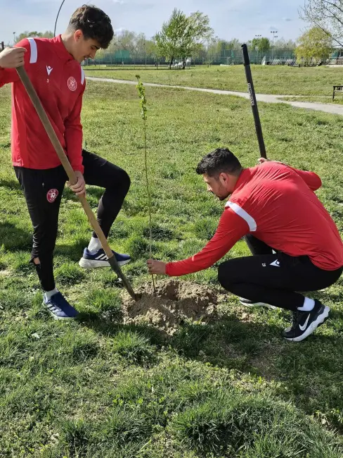 Foto CSM Slatina, grijă pentru mediul înconjurător. Fotbaliştii au plantat pomi