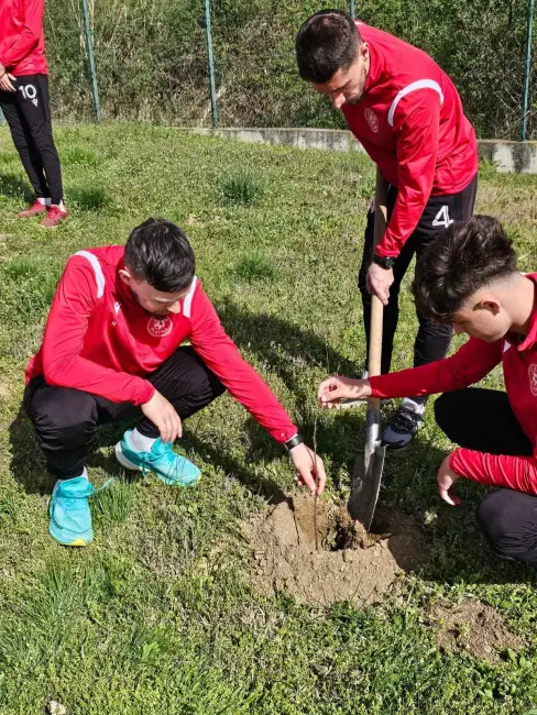 Foto CSM Slatina, grijă pentru mediul înconjurător. Fotbaliştii au plantat pomi