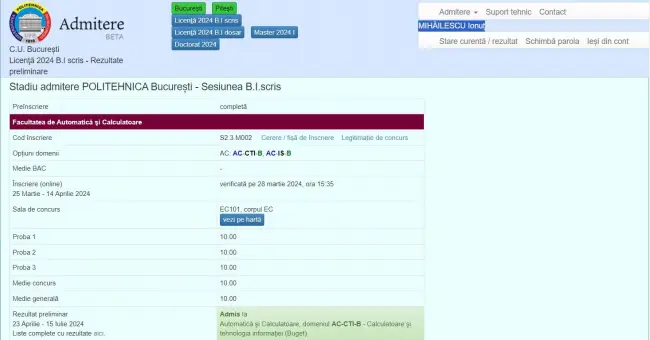 Foto Elev din Caracal, admis de pe primul loc la Facultatea de automatică şi calculatoare Bucureşti