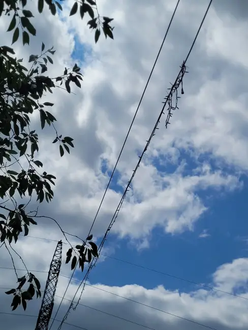 Foto Situaţie tragicomică, la Brebeni: Primăria a instalat, în 2022, ghirlande luminoase deasupra străzilor din localitate şi nu le-a mai dat jos niciodată (FOTO)