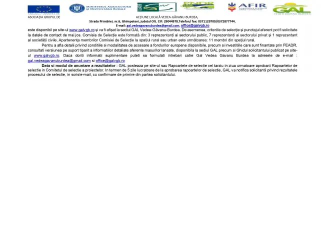 Foto ANUNȚ PRIVIND LANSAREA APELULUI DE SELECȚIE Nr. 1/2024