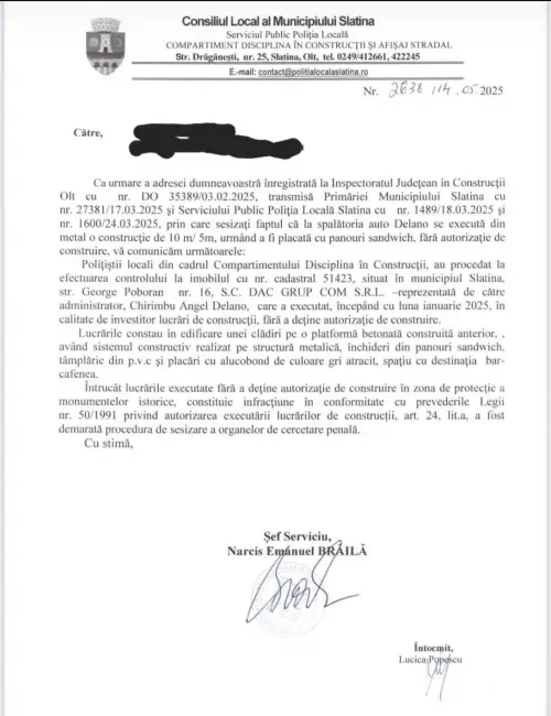 Foto Sesizare penală pentru spălătoria preferată a Primăriei Slatina: Construcție ilegală într-o zonă de protecţie a monumentelor istorice