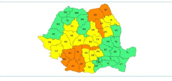 Foto Cod Portocaliu de averse torenţiale şi vijelii, dar şi caniculă, în Olt