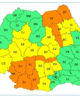 Foto Cod Portocaliu de averse torenţiale şi vijelii, dar şi caniculă, în Olt
