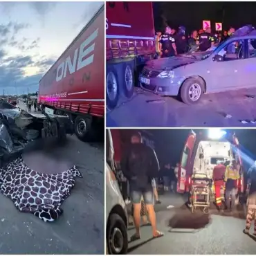 Foto Imagini dramatice cu un Logan care a intrat într-un TIR parcat pe marginea drumului. Doi tineri au murit, iar şoferul vinovat, fără permis, a fugit