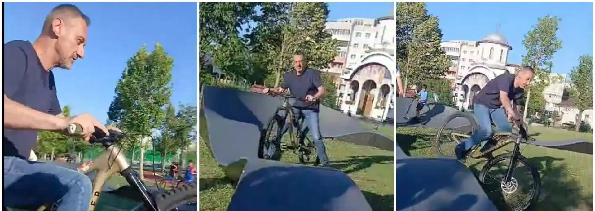 Foto Video viral: primarul De Mezzo cade cu bicicleta încercând să se joace cu copiii