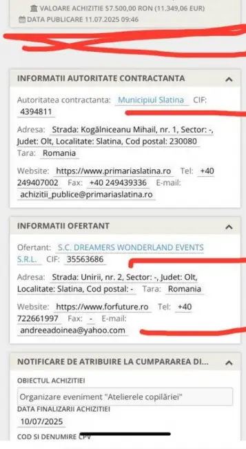 Foto Primăria Slatina a plătit direct o firmă de casă pentru un eveniment prezentat ca gratuit 