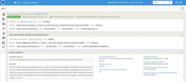Foto De Mezzo îndatorează Slatina. Primăria a plătit 50.000 euro unei firme pentru asistenţă tehnică în vedere contractării unui împrumut