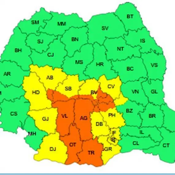 Foto  Județul Olt, sub Cod portocaliu: ploi torențiale, vijelii și grindină