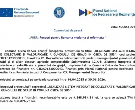 Foto Comunicat de presă  - Începere proiect „REALIZARE SISTEM INTEGRAT DE COLECTARE SI VALORIFICARE A GUNOIULUI DE GRAJD IN OSICA DE SUS”